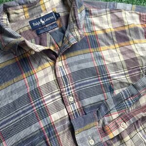 Ralph Lauren Button Up Polo Shirt Size Large Multi Color Plaid Long Sleeve